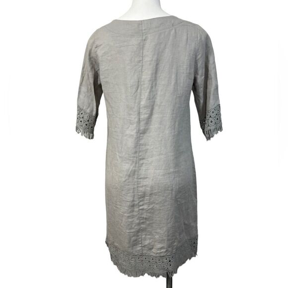 Alessia Pacini dress‎ Small 100% linen 3/4 sleeve shift dress knee length taupe - Picture 4 of 6